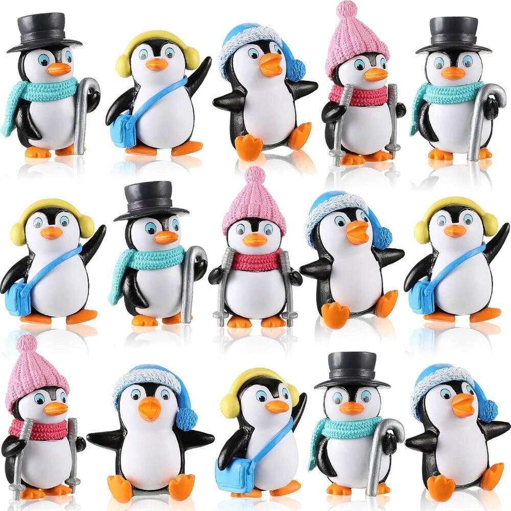12 Pcs Adorable Mini Penguin Characters - Perfect Cake Toppers for All Occasions